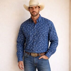 Wrangler George Strait Cowboy Cut Paisley Button-Down Shirt Men’s XL Tall